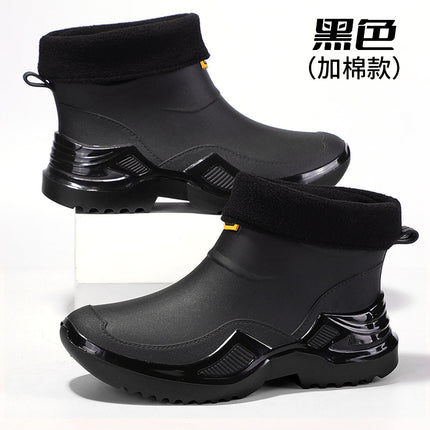 Military Green Trendy Cool Fashion Men's Short Rain Boots Sports Style Men's Waterproof Rubber Shoes Thickened Widened Non-Slip Men's Foreign Trade Rain Boots