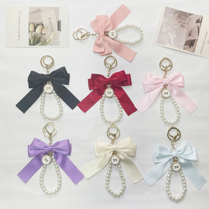 New Large Pearl Bow Keychain Colorfulful Webbing Cloth Knot Accessories Headphone Set Bag Accessories Bag Pendant