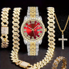 Gold red gold (watch + bracelet + necklace + cross necklace + ring) (original strap)