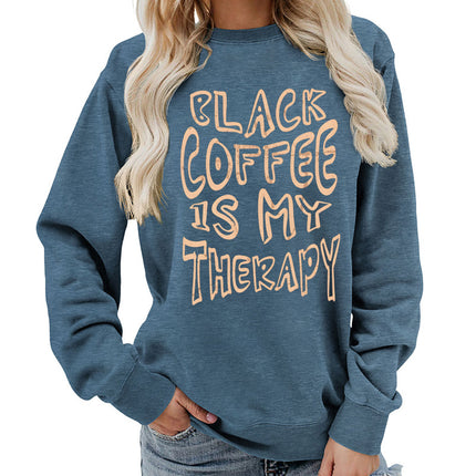 Amazon Source Black Coffee Printed Round Neck Women's Top Sweatshirt Coat Casual Loose European Size Winter