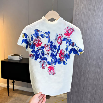 Cross-border T-shirt Women's Summer New High-end Niche Age-reducing suit Pleated All-match Top Loose Slimming Pleated Skirt