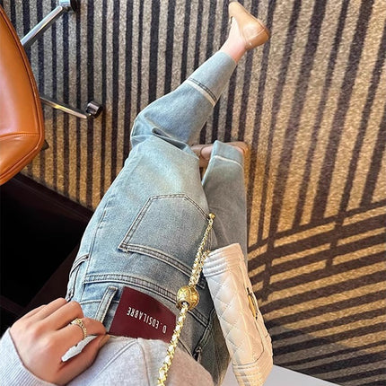 plus size Light Color Straight Jeans Women's Trendy All-match New Explosive High Waist Slimming Loose Cropped Wide Leg Pants