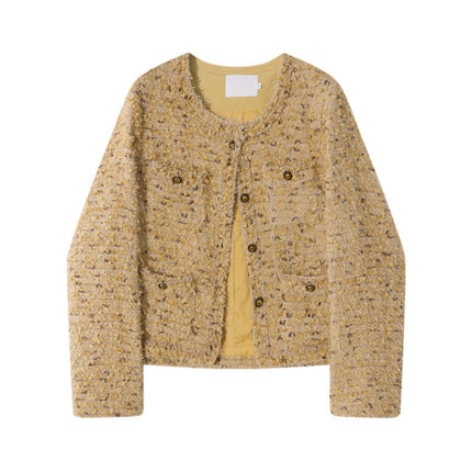French-Style Gilded Socialite Short Jacket for Women, 2025 Autumn and Winter down Coat in Elegant Light Yellow