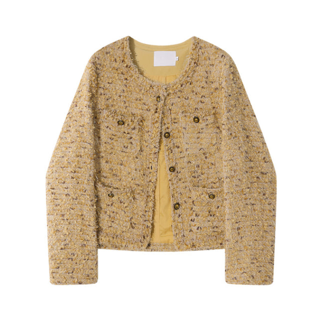 French-Style Gilded Socialite Short Jacket for Women, 2025 Autumn and Winter down Coat in Elegant Light Yellow