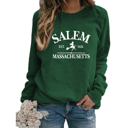 SALEM EST 1626 MASSACHUSETTS Print Round Neck Sweat Top Women plus size Cross Border