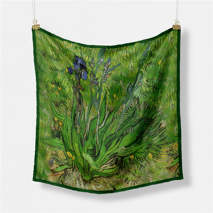 Original Artist Van Gogh Oil Painting Series Green Iris New Style 53 Small Square Scarf Spring & Fall Fashionable High-End