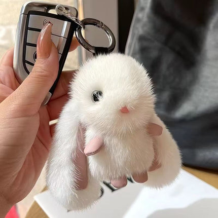 Internet-Famous Big-Eared Rabbit Faux Mink Fur Pendant Wholesale Car Keychain Bag Cute Little Rabbit Doll Car Accessory
