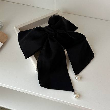 New Bow Ribbon High Sense Ponytail Clip Elegant Pearl Pendant Princess Back of Head Ponytail Headwear Hair