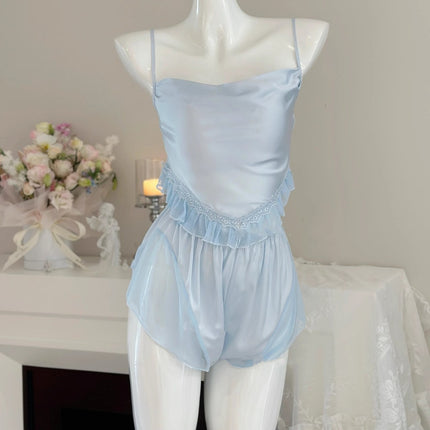 Sexy Pajamas for Women Summer 2025 New Mesh Ice Silk Pure Lust Style High-End Home Wear Three-Piece Suit High-End