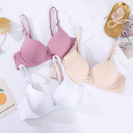 Factory spot solid color glossy seamless bra women's upper thin lower thick gather upper support seamless underwear Japanese style small bra