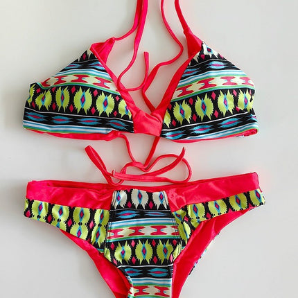 2024 European and American Women's Bikini Swimsuit Small Chest Push-up Sexy Printed Pattern Split Bikini BIKINI