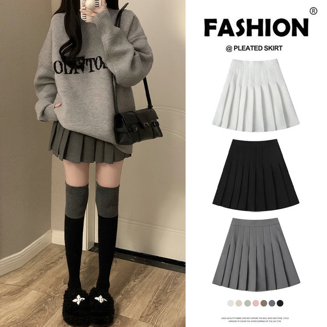 Pleated skirt wholesale red skirt a version short new high waist slim a word anti-gloss pleated jk skirt