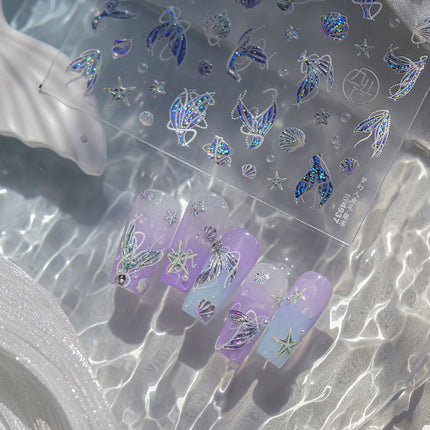 Shell Light Jellyfish Seahorse Nail Art Sticker Embossed New 5D Stereo 3D Dream Shell Ocean Nail Sticker