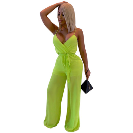 Z031 European and American Sexy Women's Clothing Amazon Independent Site Loose Casual Solid Color V-Neck Women's Jumpsuit