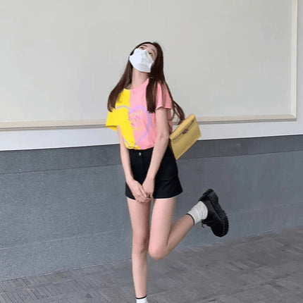 2024 Summer New Hot Girl A- shaped Hot Pants High Waist Hip Casual Pants Women's Stretch Tight Black Shorts Slimming