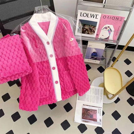 Flannel Autumn and Winter Pajamas Women's Sweet Internet Popular Ins Style Chanel Style Warm Long Sleeve Coral Fleece Home Clothes suit