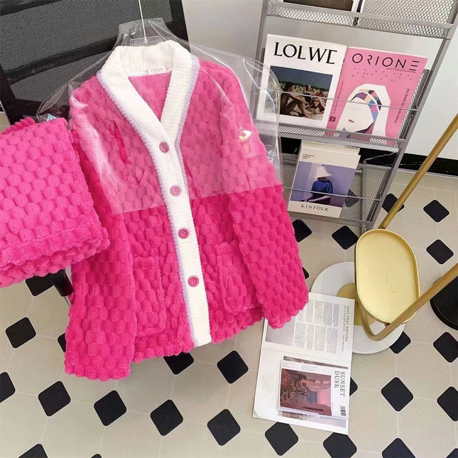 Flannel Autumn and Winter Pajamas Women's Sweet Internet Popular Ins Style Chanel Style Warm Long Sleeve Coral Fleece Home Clothes suit