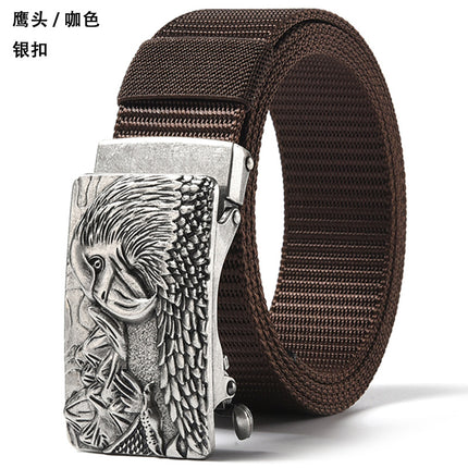 Canvas Belt Men's Toothless Automatic Buckle Middle-aged and Young People's Long plus size Business Jeans Retro Nylon Pants Belt