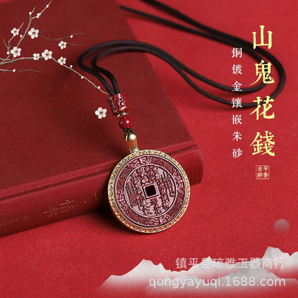 Live broadcast cinnabar mountain ghost copper pendant gold-plated inlaid mountain ghost money pendant this year men's and women's purple gold sand pendant
