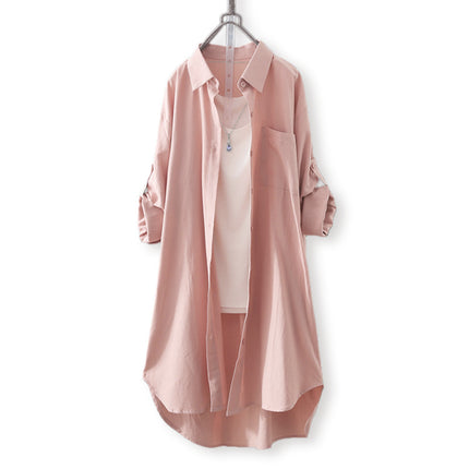 Solid Color Shirt Women's Mid-Length Western-style Shirt Design Sense Niche Front Short Back Long Chic Top Outer Thin Coat