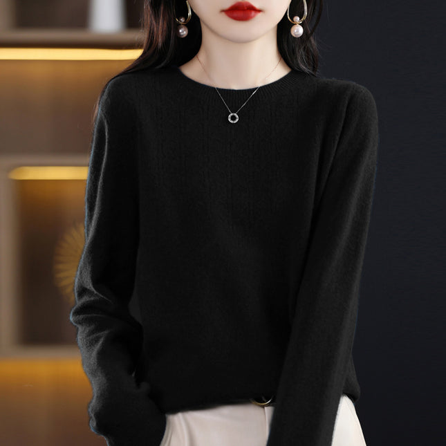 First-Line Garment Knitwear Women's Round Neck Hollow Pullover Base Shirt Autumn and Winter Inner Loose Long-Sleeved Outer Wear Sweater