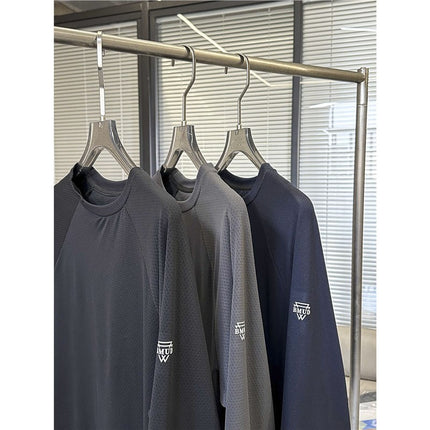 Functional Black Technology! Sports Quick-Drying Non-Stick Four-Way Elastic 3D Honeycomb Mesh Loose Bottoming Shirt Long Sleeves