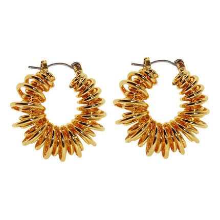 Brass gold plated European and American personality spiral Hollow spring earrings winding line POHO big ear ring earrings 553