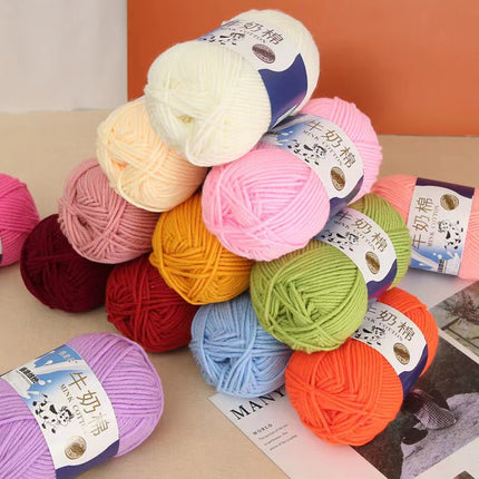 Five-Strand Milk Cotton Yarn Wholesale Medium-Thick Yarn Crochet Doll Shoes Scarf DIY Knitting Material Kit Crochet