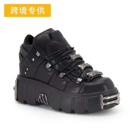 Wholesale Special Dark Motorcycle Boots Heavy Metal Thick-Soled High-Top Shoes 2023 Spring New Women's Punk Small Leather Shoes Brother Trbottom