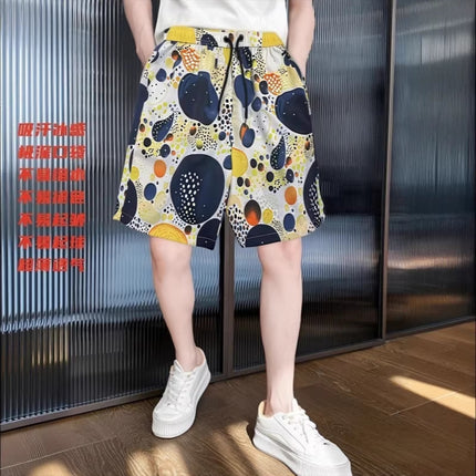 Summer Men's Beach Shorts Breathable Sports Cool Cartoon Silk Texture Shorts Men's Outdoor Sports Casual Large Shorts