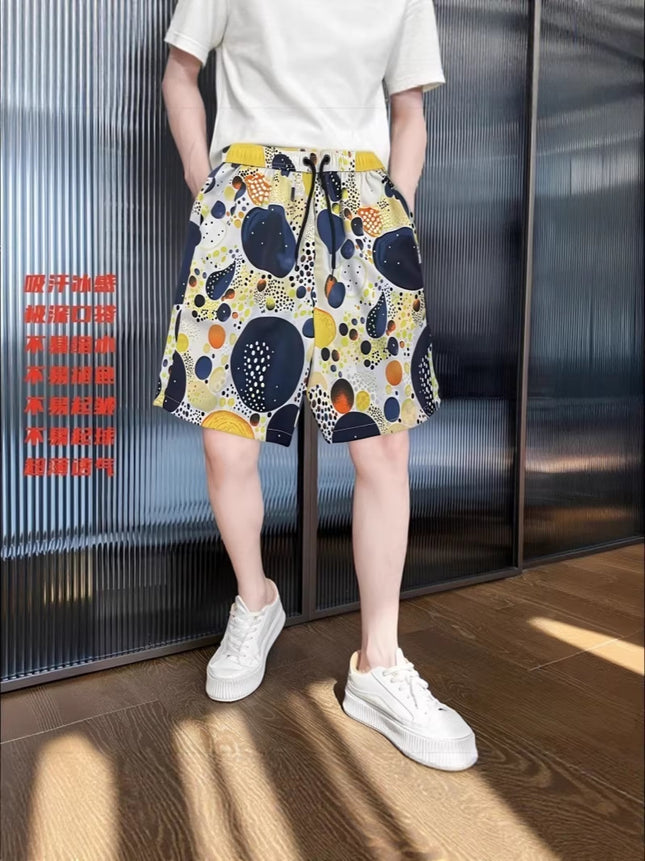 Summer Men's Beach Shorts Breathable Sports Cool Cartoon Silk Texture Shorts Men's Outdoor Sports Casual Large Shorts