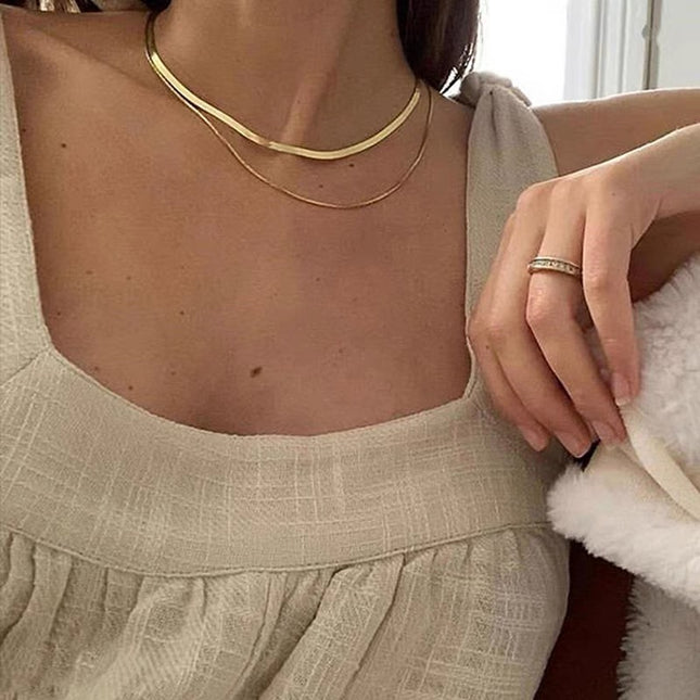 W.R. Kendall Jenner-Inspired Snake Bone Niche Design Necklace for Women, Hip-Hop Double-Layer Retro Personality Flat Collarbone Necklace for Women