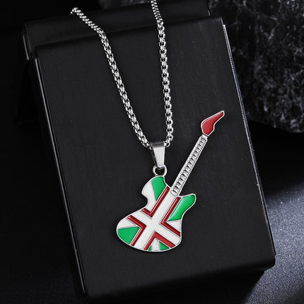 New Guitar Pendant Necklace for Men, Colorful Oil-Drip Alloy Instrument Stainless Steel Pendant DIY Jewelry Accessories for Women