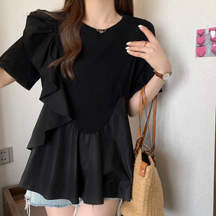 Tops, Summer Shirts for Small People, Loose Summer Shirts, Belly-Covering Ruffled Summer Shirts