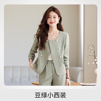 Xiao Xiang style wide leg pants suit 2024 autumn new pea green fashion commuter versatile stylish women's suit tide