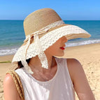 Large bucket hat with three circles of lace-khaki / M（56-58cm）