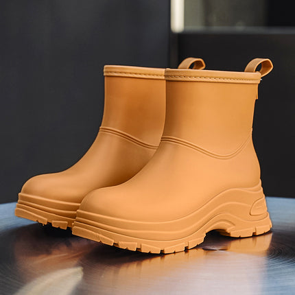 Cross-border European and American single mid-barrel rain boots women's fleece-lined warm rain boots non-slip waterproof shoes fashion outdoor overshoes rubber shoes