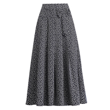 Summer Mulberry Silk Pleated Skirt Trendy High-Waisted Mid-Length French Slimming Elastic Waist Floral Chiffon Women's Half Skirt