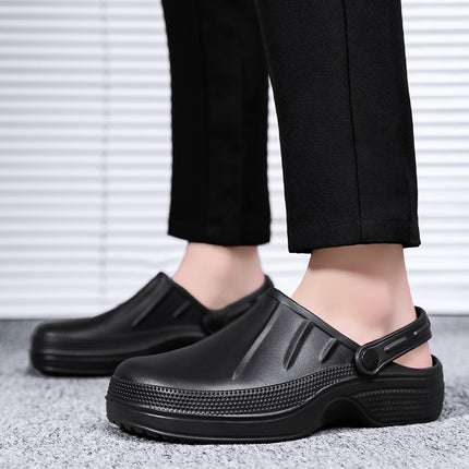 Cross-Border Style Men's Slippers, Closed-Toe Chef Kitchen Non-Slip Oil-Resistant Leather Shoes, Work Shoes, Dual-Purpose Sandals, Casual