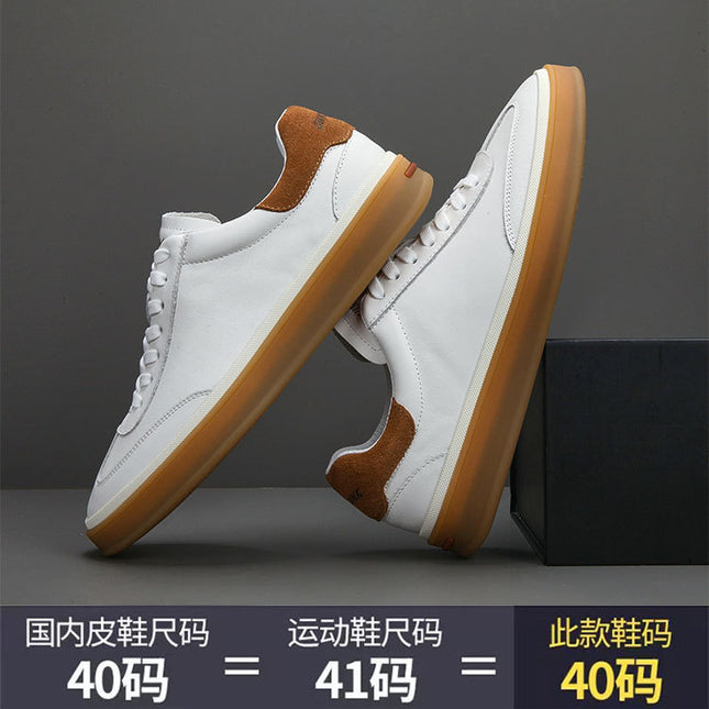 Genuine Leather White Shoes Men's Top Layer Cowhide Fashionable Retro Beef Sole Sports German Training Shoes Flat Comfortable Casual Sneakers