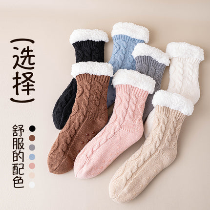 Lamb Velvet Socks Women's Autumn and Winter fleece-lined Thickened Warm Feet Home Sleeping Warm Plush Postpartum Floor Socks