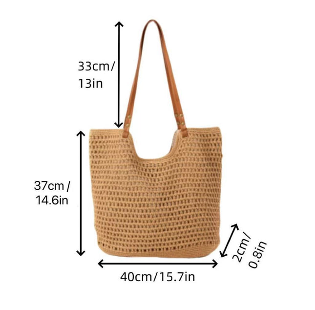 All-Match High-Grade Straw Woven Bag Cotton Bag Handmade Woven Bag Large Capacity Beach Bag Shoulder Bag Tote Bag Women