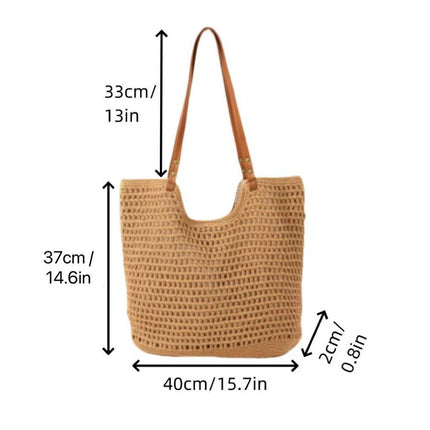 All-Match High-Grade Straw Woven Bag Cotton Bag Handmade Woven Bag Large Capacity Beach Bag Shoulder Bag Tote Bag Women