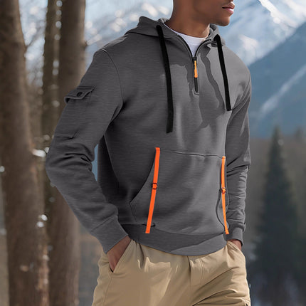 Cross-Border Amazon Men's Autumn and Winter European and American Size Hooded Zip-Up Top with Pockets Casual Sports Hoodie Sweatshirt