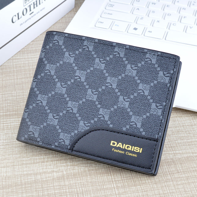 New Men's wallet men's short multi-card card holder European and American retro wallet men's youth plaid printed Soft Wallet