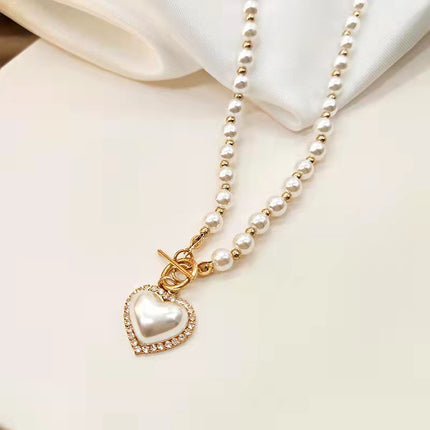 South Korea Dongdaemun Fashion Pearl Necklace Women Love Shell Pendant Collarbone Chain ins Cold Style Simple Necklace Chain