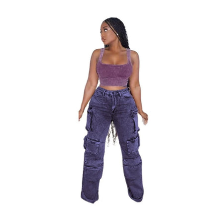 Amazon AliExpress wish European and American women's jeans street work style multi-pocket women's trousers