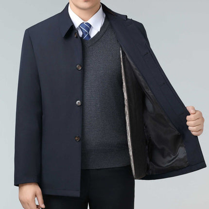 Middle-Aged and Elderly Men's Mink Velvet Lining Cotton Outwear Men's Lapel Lightweight Warm Cotton Outwear Dad's Winter Thickeneded Cotton Jacket