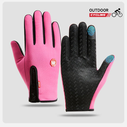 Outdoor Waterproof Gloves Winter Touch Screen Men's and Women's Windproof Cycling Zipper Sports Plus Velvet Mountaineering Ski Warm Gloves