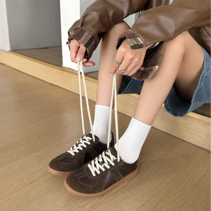 Genuine Leather German Training Shoes for Women 2026 New Retro Versatile Color-Blocking Casual Sports White Sneakers Flat-Soled Running Shoes